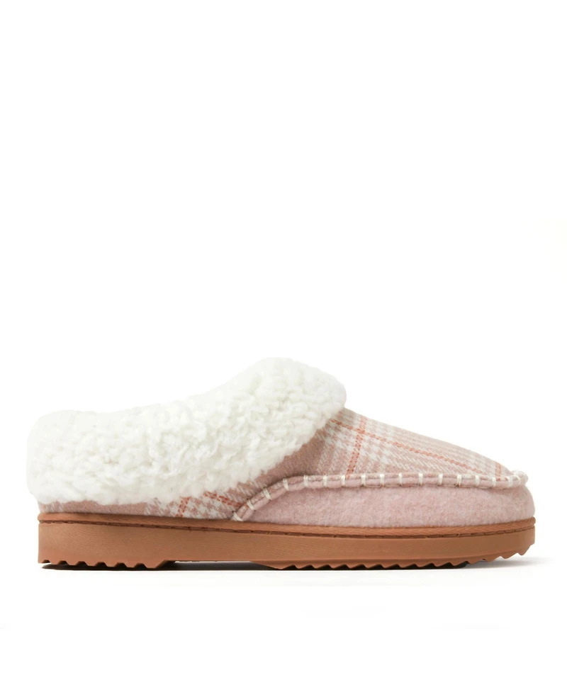 Dearfoams Women's Nyla Felted Plaid Moc Toe Clog Slippers