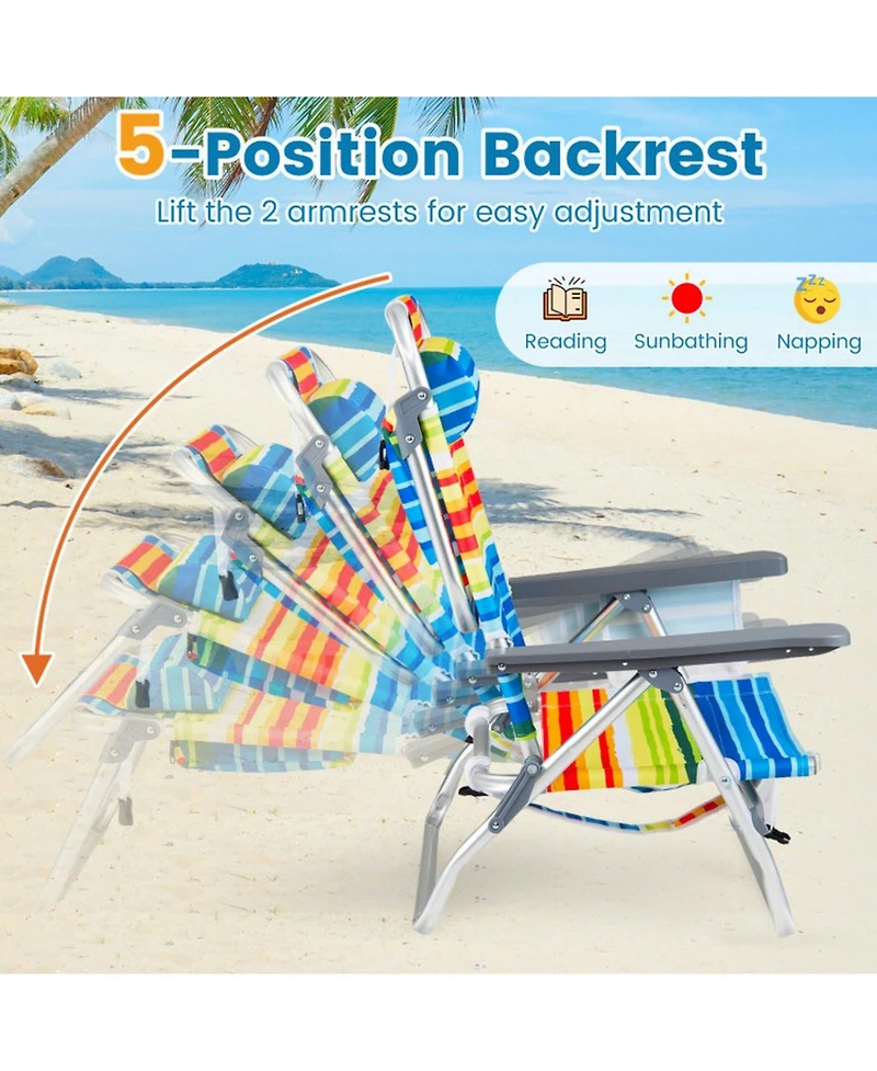 Gouun Folding Backpack Beach Chairs Set of 2 with 5-Position Recline