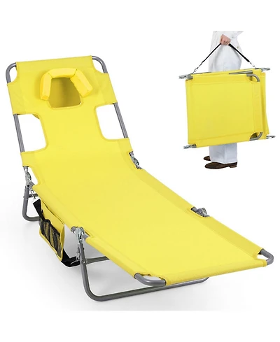 Gouun Folding Beach Lounge Chair with 5-Level Adjustable Backrest and Face Hole