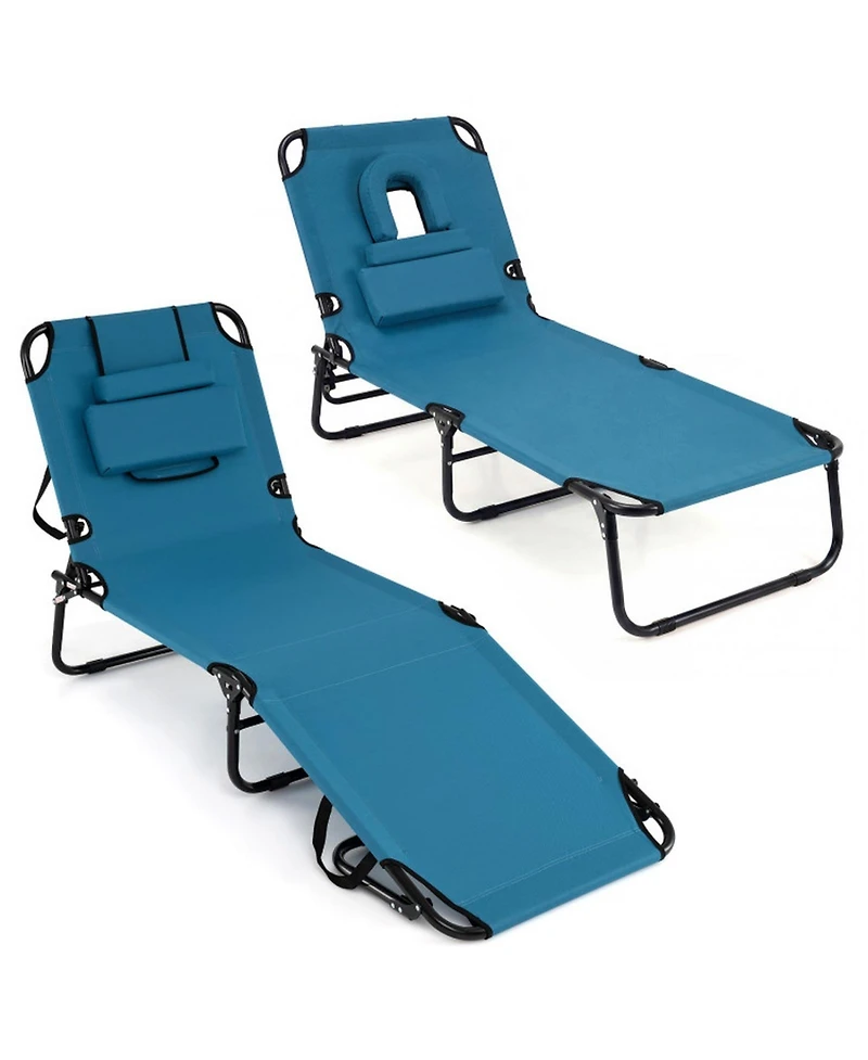 Gouun Set of 2 Folding Face-Down Tanning Chairs with Face Hole and 3 Pillows
