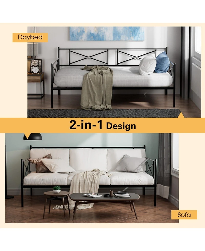 Gouun Twin Metal Daybed Frame Steel Slats Sofa Bed Victorian Style