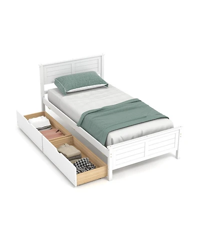 Gouun Twin Bed Frame with 2 Storage Drawers and Wood Slat Support