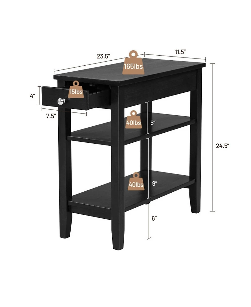 Gouun Side End Table with Drawer and 2-Tier Open Storage Shelves