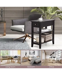 Gouun 3-Tier End Table with Drawer and Double Open Shelves