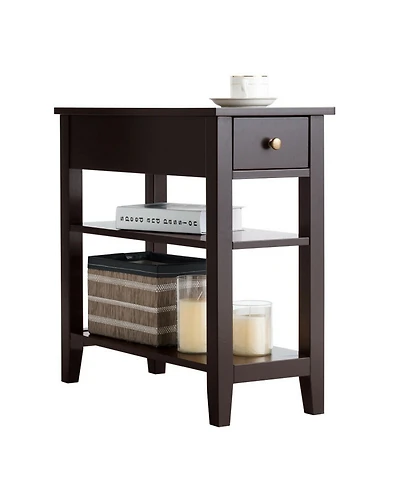 Gouun 3-Tier End Table with Drawer and Double Open Shelves