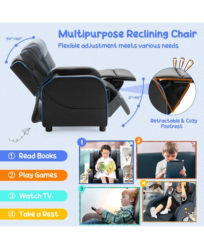Gouun Kids Recliner Chair with Side Pockets and Footrest