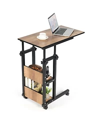 Gouun C-Shape Mobile End Table Adjustable Height Storage Shelves Rolling