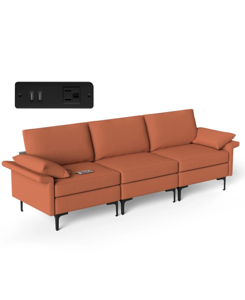 Gouun 3-Seat Sectional Sofa with Metal Legs and Usb Charging Ports