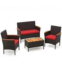 Gouun 4-Piece Patio Wicker Sofa Set with Loveseat, 2 Chairs and Coffee Table