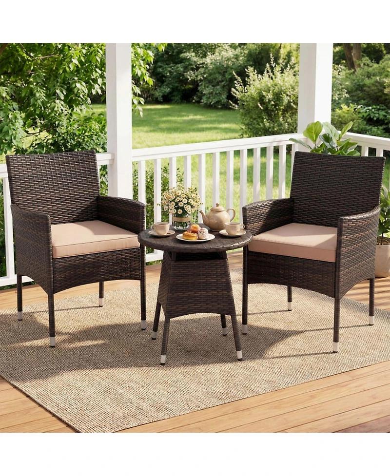 Gouun 3-Piece Patio Bistro Set with 2 Woven Chairs and Round Side Table