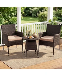 Gouun 3-Piece Patio Bistro Set with 2 Woven Chairs and Round Side Table