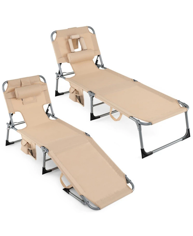 Gouun Set of 2 Folding Chaise Lounge Tanning Chairs with 4-Position Backrest