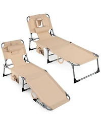 Gouun Set of 2 Folding Chaise Lounge Tanning Chairs with 4-Position Backrest