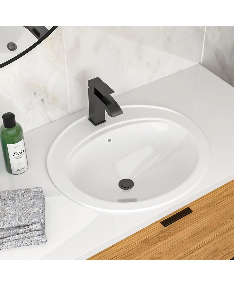 Midola 21.8 Inch Drop In Bathroom Sink Porcelain 21.8x19.5inch Ceramic Vitreous Above Counter Vanity Lavatory Sink