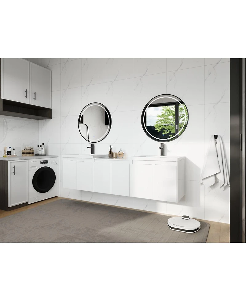 Sillysis 71 Inch Wall Mounted Double Sink Bathroom Vanity with Resin Basins, Soft Close Doors, Water-Resistant Cabinet