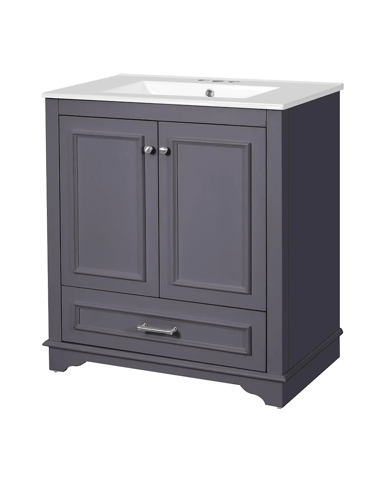 Sillysis Bathroom Vanity with Ceramic Sink, Drawer 2 Soft Close Doors, Adjustable Shelf Storage for Modern