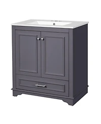 Sillysis Bathroom Vanity with Ceramic Sink, Drawer 2 Soft Close Doors, Adjustable Shelf Storage for Modern