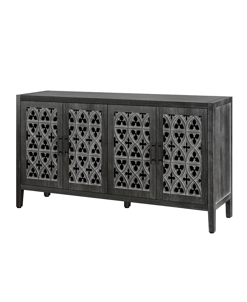 Clihome Hollow Four Door Antique Cabinet, American Country Style, Suitable for Living Room, Tv Kitchen