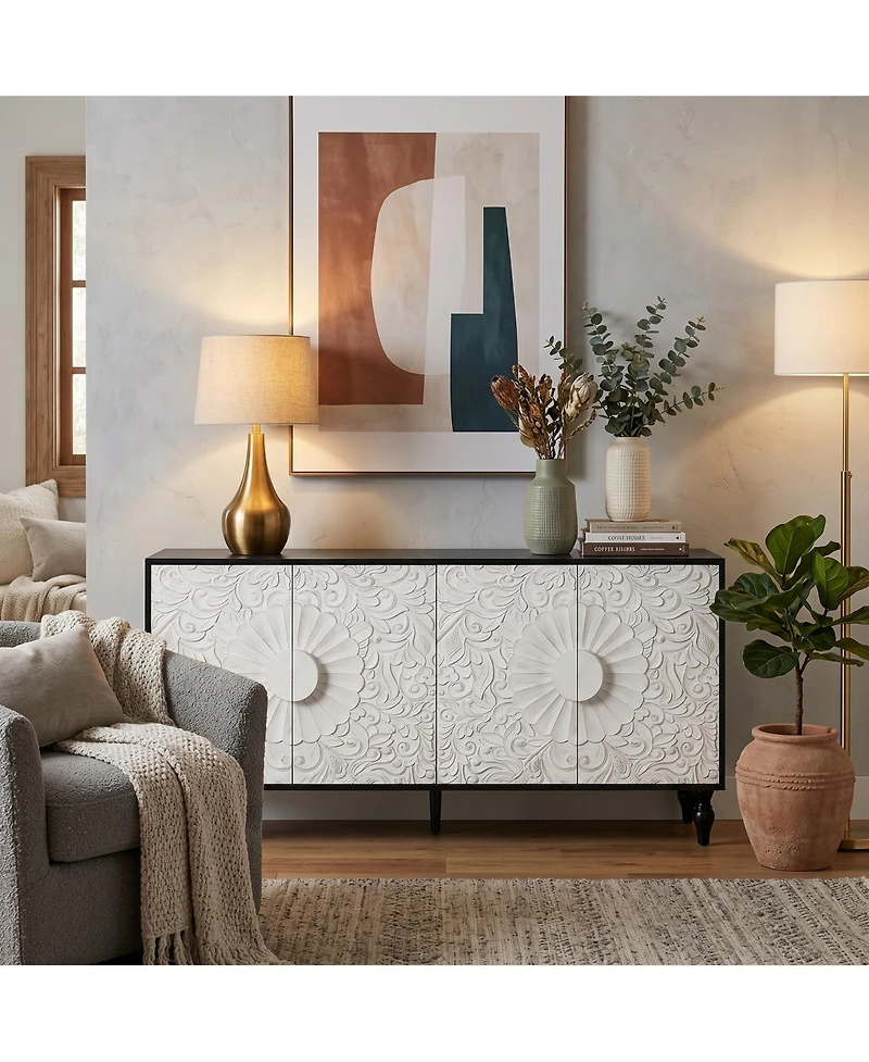 Clihome Large Faceted Carved and Spliced Doors Combined with Frames for Tv Stand Table, Sideboards, Accent Cabinets