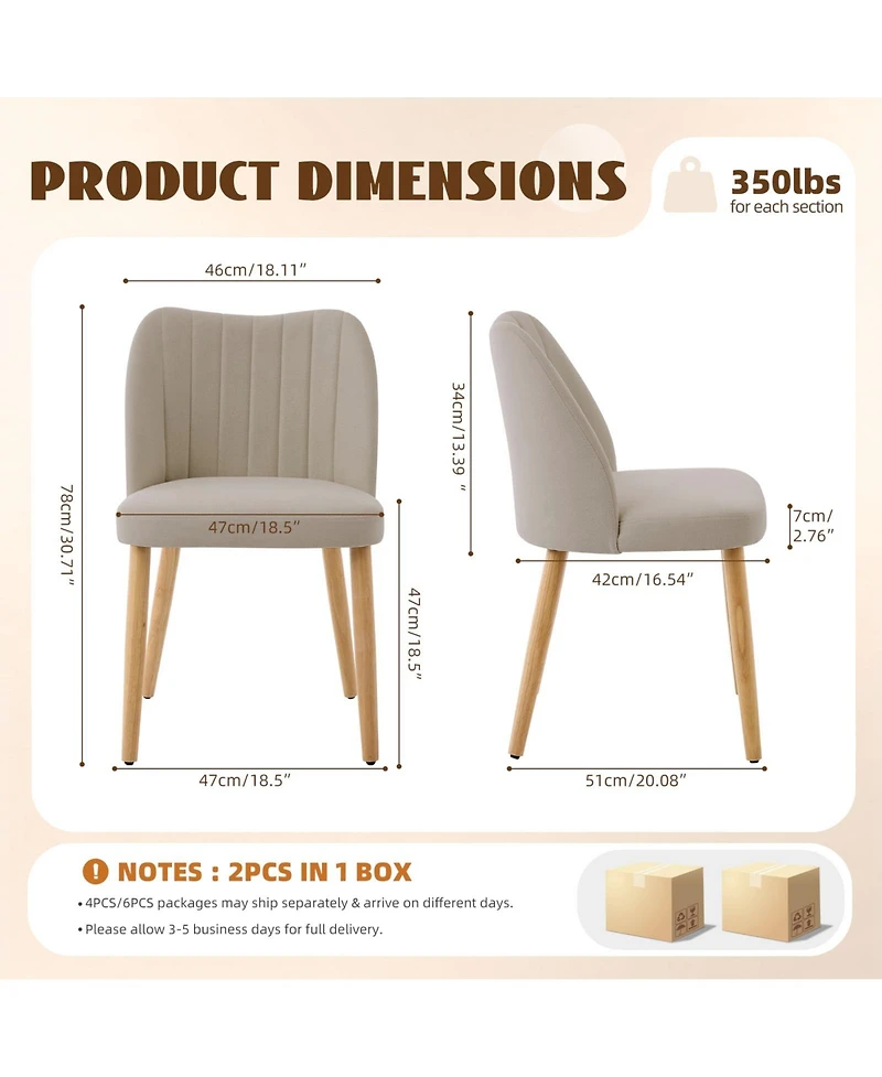 homfan Set of 4/6 Dining Chairs, Fabric Upholstered Mid Century Chairs with Wood Legs for Room or Kitchen