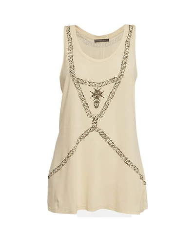 Pre-Owned Alexander Mcqueen Women's Chain Printed Cotton Knit Crossover Back Tank Top