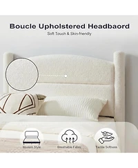 gaomon Boucle Bed Frame, Upholstered Platform Cloud with Soft Round Headboard and Cylindrical Legs, Noise Free Heavy Duty