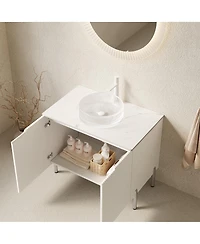Sillysis 30 Inch Modern Bathroom Vanity with Glass Vessel Sink, Double Door Storage, Soft Close, Marble Style Top for Small Spaces