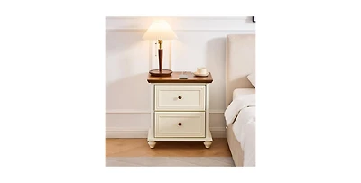 Lucky One 22.9"W Mid Century 2 Drawers Nightstand with Usb Charging Station