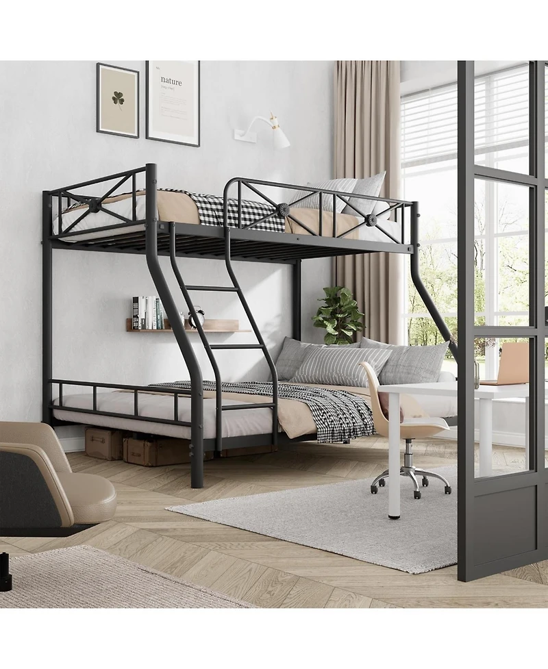 gaomon Metal Bunk Bed Twin Over Full, Modern Heavy Duty Bunkbeds with Safety Guard Rails and Space-Saving Design, Steel Beds for School