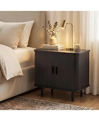 Slickblue Mid Century Nightstand with Sliding Tambour Doors and Storage Shelf