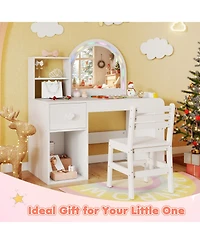 Slickblue Kids Makeup Vanity Table Set with Lighted Mirror and Chair for Ages 3+