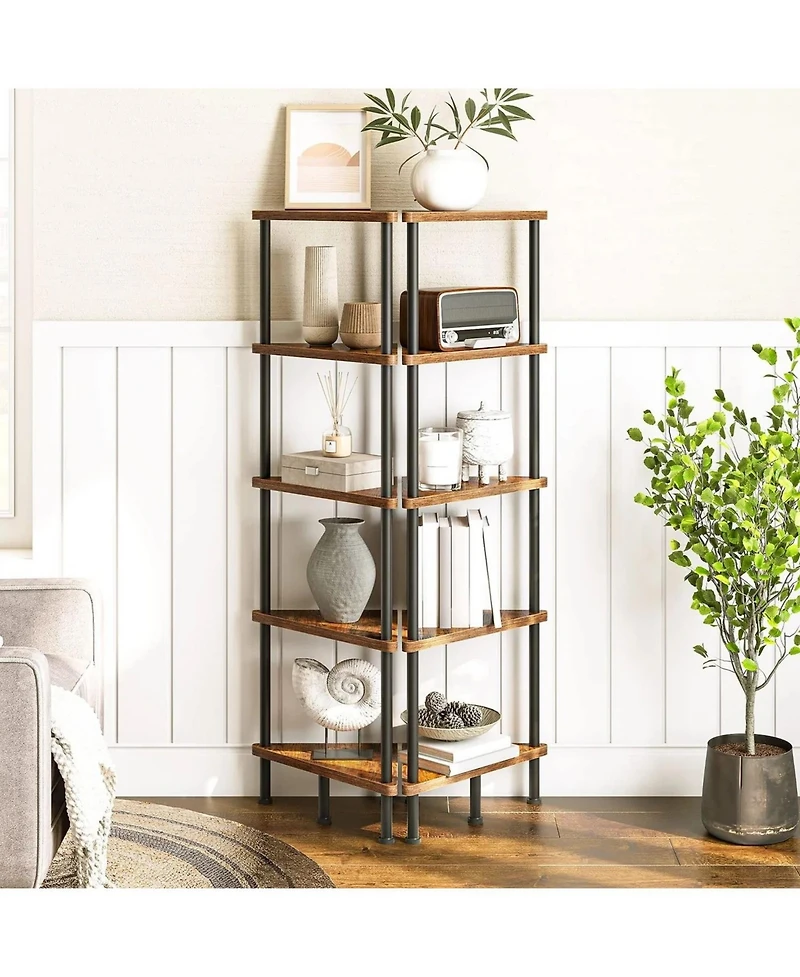 Slickblue Space-Saving Industrial Corner Bookcase with 5 Open Storage Shelves