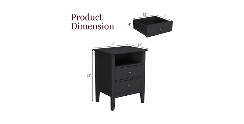 Lucky One 18"W Fluted Nightstand with 2-Drawer (Set of 2)