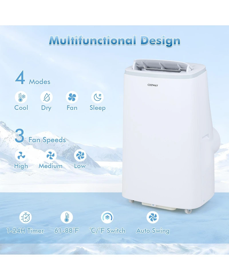 Costway 15000 Btu Portable Air Conditioner with Fan, Dehumidifier, Sleep Mode, 24H Timer