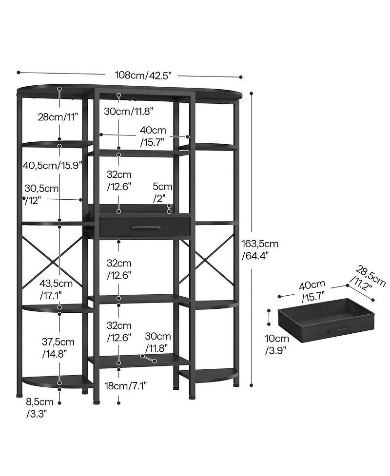 Slickblue Tall Bookcase with 12 Open Shelves and Fabric Storage Drawer