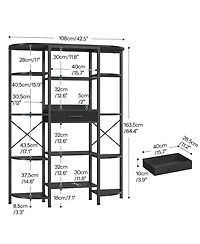 Slickblue Tall Bookcase with 12 Open Shelves and Fabric Storage Drawer