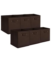 Homfan 6 Pack Foldable Fabric Storage Bins With Faux Leather Handles Cube Organizer Baskets For Shelves Closet