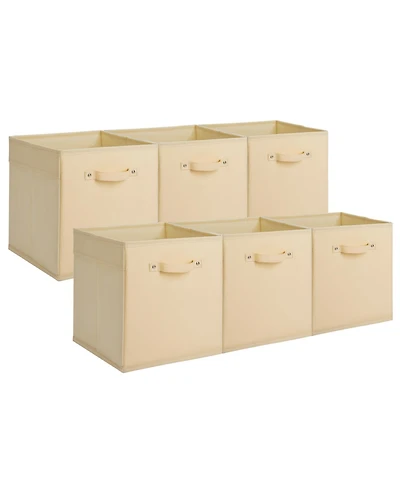 homfan 6-Pack Foldable Fabric Storage Bins with Faux Leather Handles, Cube Organizer Baskets for Shelves and Closet