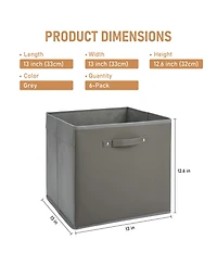 homfan 6-Pack Foldable Fabric Storage Bins with Faux Leather Handles, 13 Inch Cube Organizer Baskets for Shelves and Closet