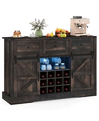 Slickblue 52 Inch Home Bar Cabinet with Led Lights, Sliding Barn Doors and Wine Storage