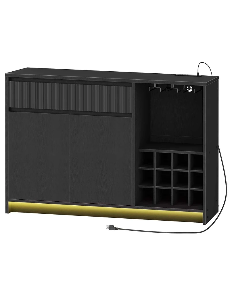 Slickblue Coffee Bar Cabinet with Led Lights and Charging Station Storage Unit