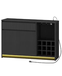 Slickblue Coffee Bar Cabinet with Led Lights and Charging Station Storage Unit