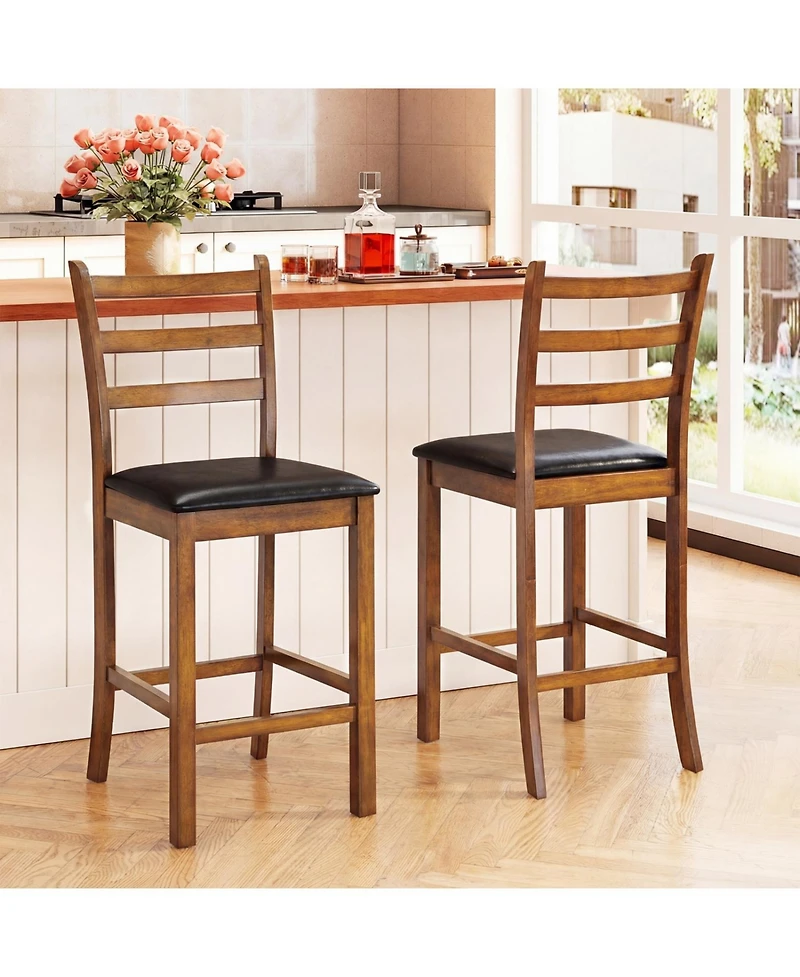 Slickblue Set of 2 Ladder Back Bar Stools for Kitchen Island Counter Seating