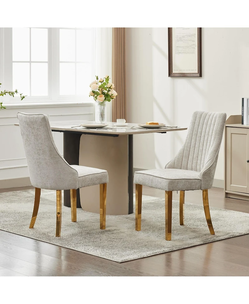 Clihome Rayon Cloth Flocking Chenille Dining Chairs Channel Kitchen Dinner Chair Comfy Fabric Upholstered