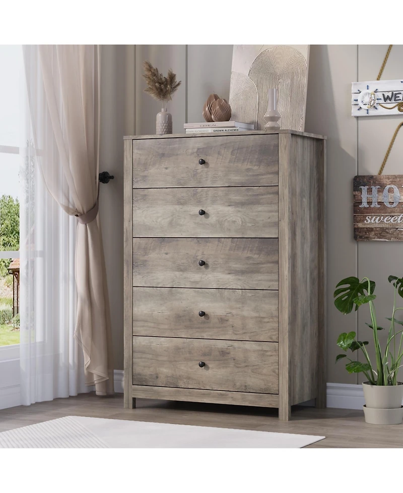 homfan Tall 5 Drawer Dresser with Deep Drawers and Metal Knobs for Bedroom, Entryway, Hallway