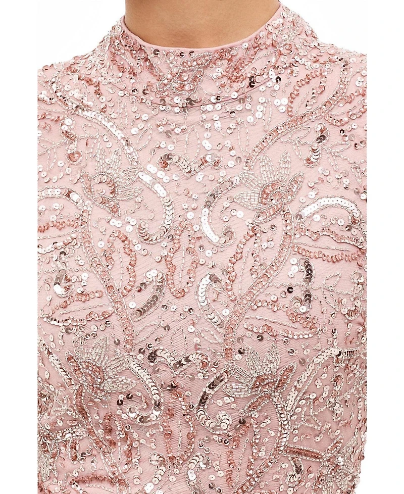 Maryisa Women's Modest Embellished Sequins Trail Gown