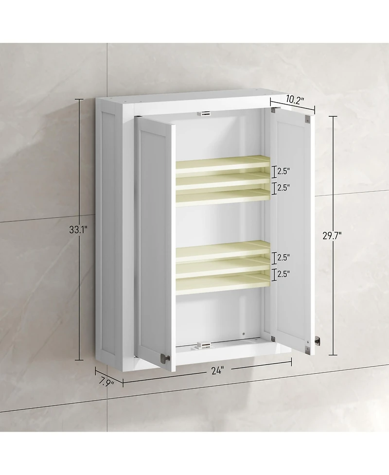 Midola Bathroom Cabinet Wall Mounted, Modern Bathroom Wall Cabinet with 2 Doors and 2 Adjustable Shelves for Home Bathroom