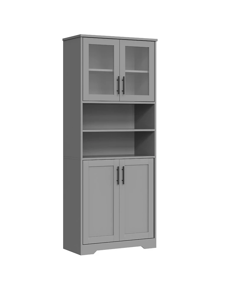 homfan 67" Bathroom Cabinet - Freestanding Storage with Glass Doors and Adjustable Shelves for Kitchen or Living Room