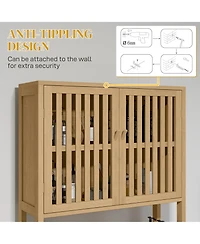 Midola Over the Toilet Cabinet, Bamboo Bathroom Above Toilet Storage with Slatted Doors and Adjustable Shelf for Bathroom