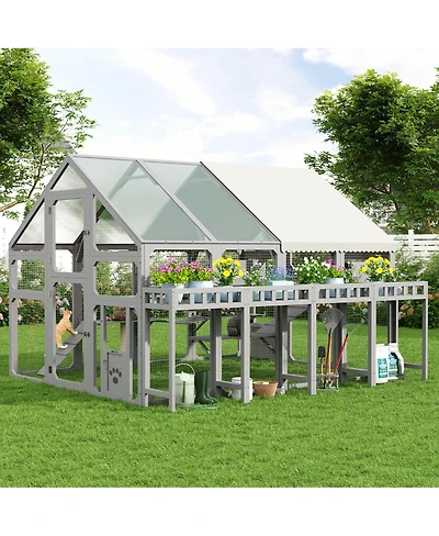 Streamdale Furniture Large Wooden Outdoor Catio with Planter Resting Boxes and Waterproof Cover